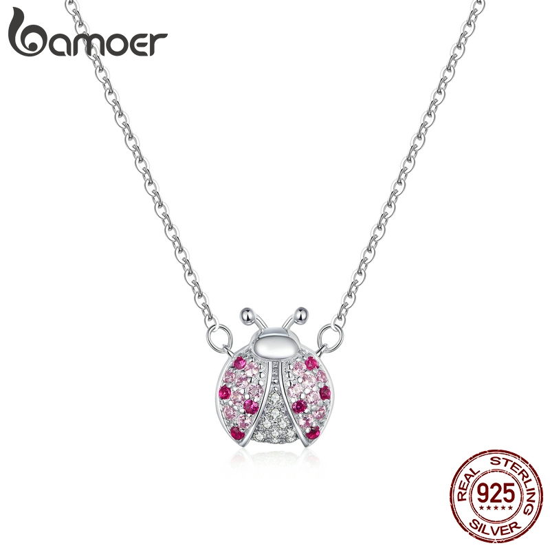 Dây Chuyền Bamoer SCN400 Chất Liệu Bạc 925 Mặt Bọ Rùa Màu Hồng Dài 45cm Làm Quà Đẹp Mắt