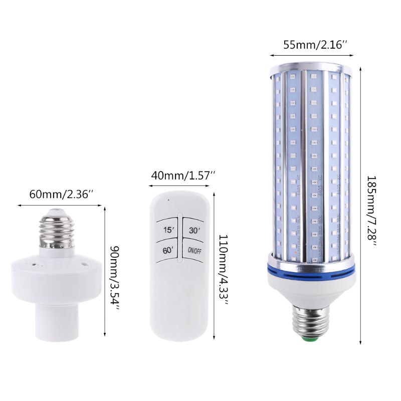 60W UV Germicidal Lamp LED UVC Bulb E26 Disinfection Light Timing Remote Control