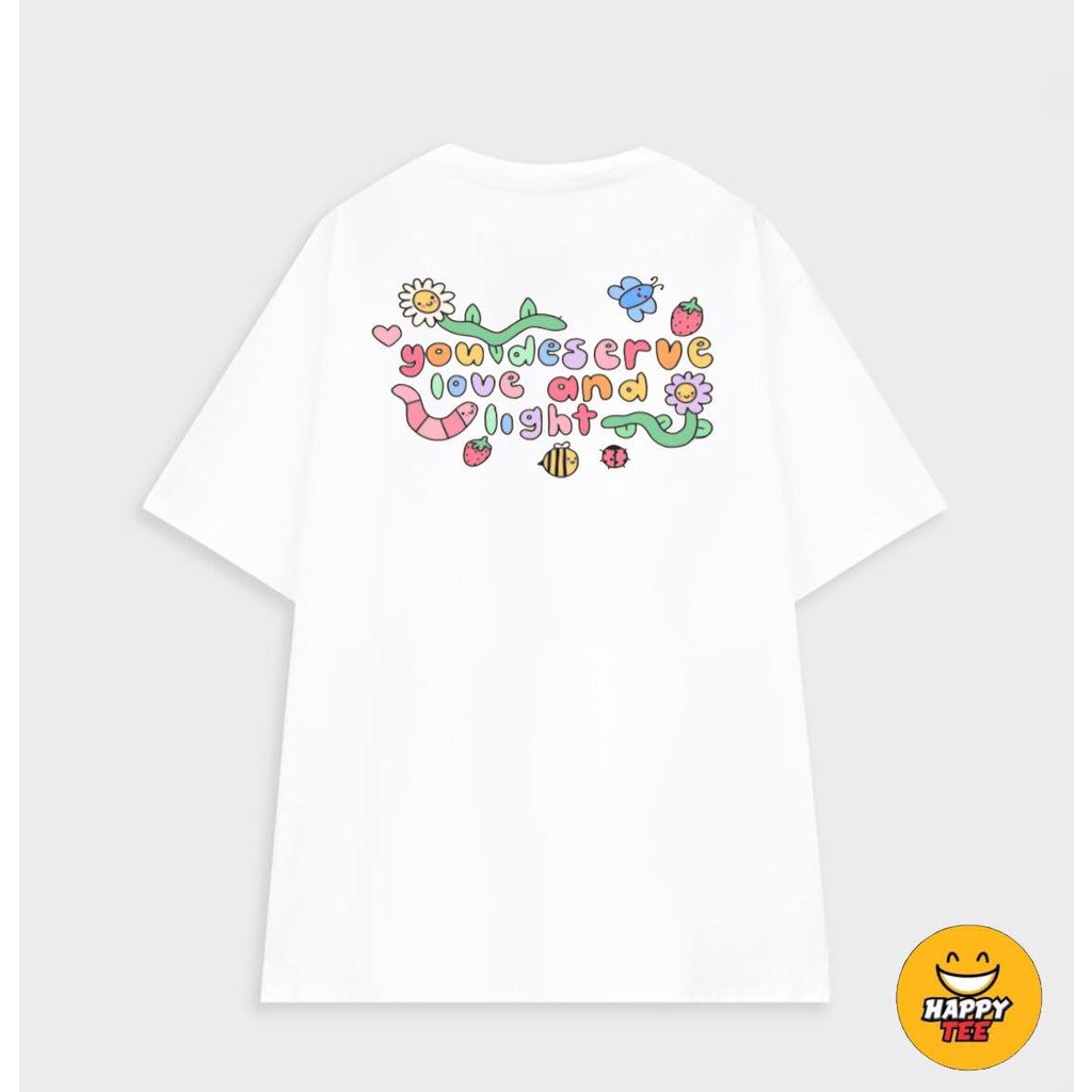 Áo Thun Tay Lỡ Nữ HappyFamily Form Rộng Sắc Trắng Họa Tiết Trái Tim,Spring Day Chất Cotton 100 Cao Cấp