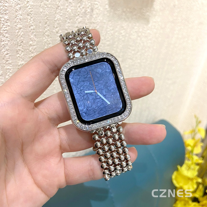 Nam Nữ Hợp Kim Nhôm Sang Trọng + Ốp Lưng Chống Sốc Kim Cương Zircon Cho Apple Watch SE3 Ultra3 S9 S8 SE S7 S6 Ultra 49mm 42mm 40mm 44mm 41mm 45mm Iwatch Case