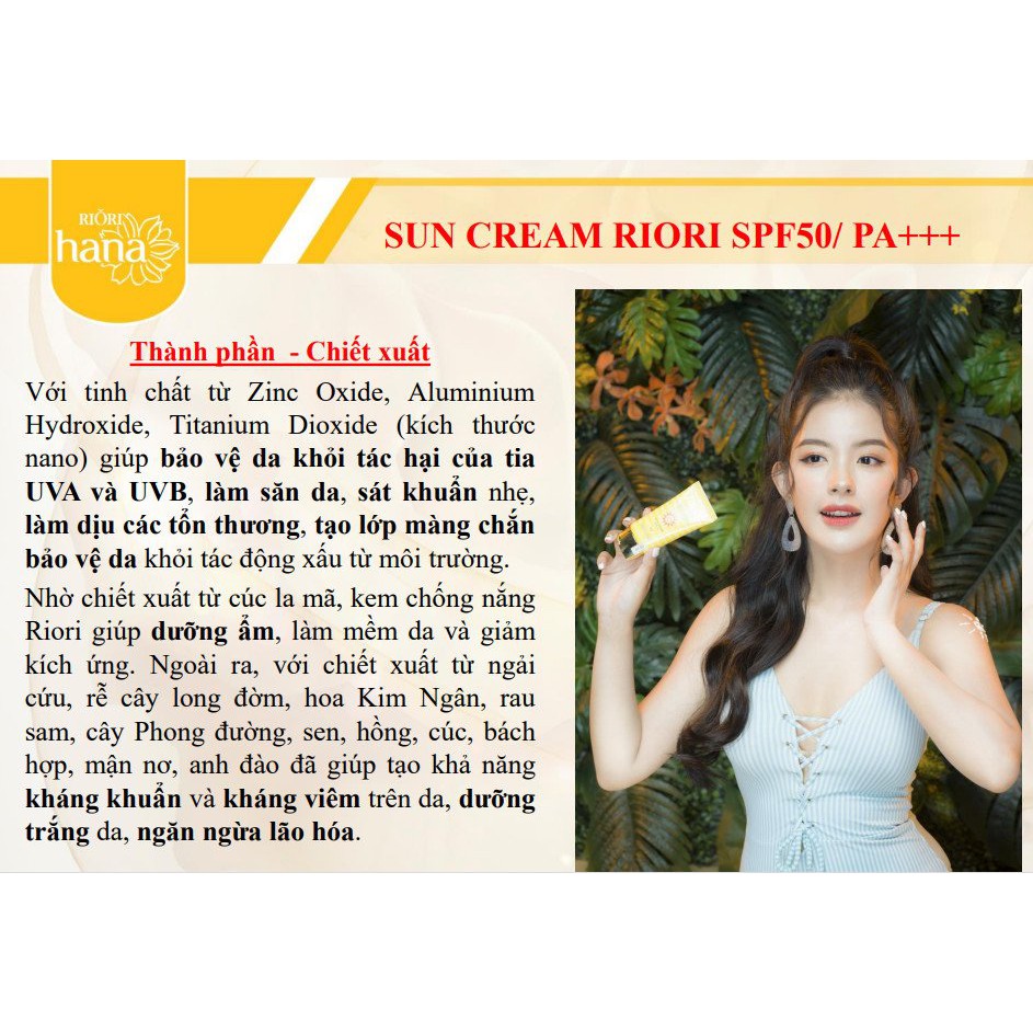 Ảnh (Dạng gói date 9/2025) Kem Chống Nắng SPF 50 PA +++ RIORI HANA SUN CREAM - 1.5g 3