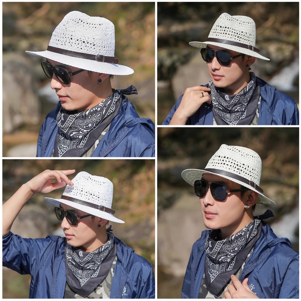 Ống hút mũ cao bồi phương Tây - Bohemia thoáng khí rỗng - Bãi biển mùa hè Mặt trời rộng vành Fedora Trilby Mũ chống nắng rơm