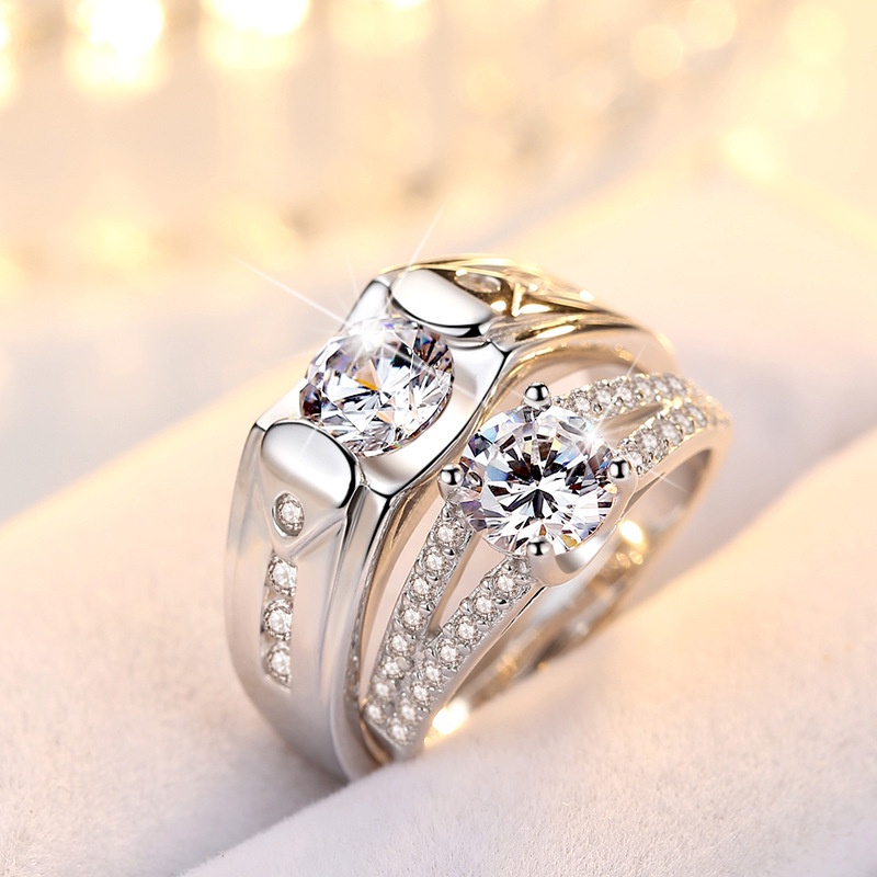 Nhẫn Hở Mạ Bạc 925 Đính Đá Zircon Nhân Tạo Có Thể Điều Chỉnh Kích Cỡ Cho Cặp Đô