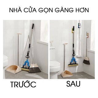 Móc dán tường treo cây lau nhà, móc kẹp treo chổi đa năng