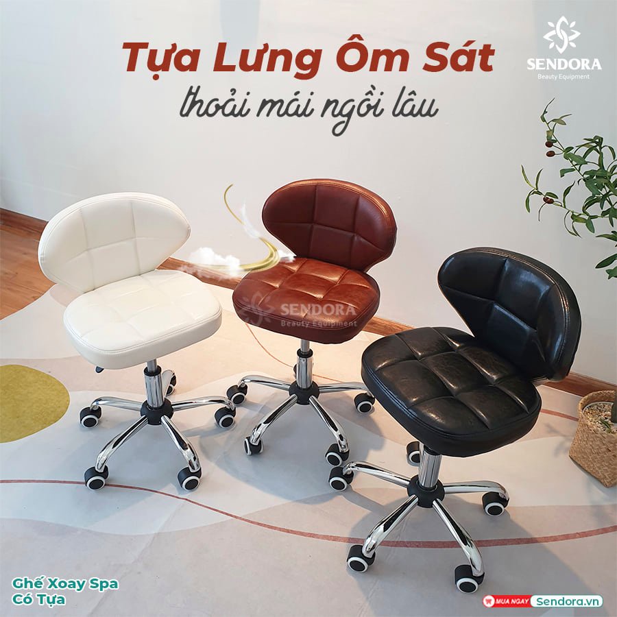 Ghế tựa lưng phun xăm, tiêm filer ghế xoay spa chân inox có tựa lưng