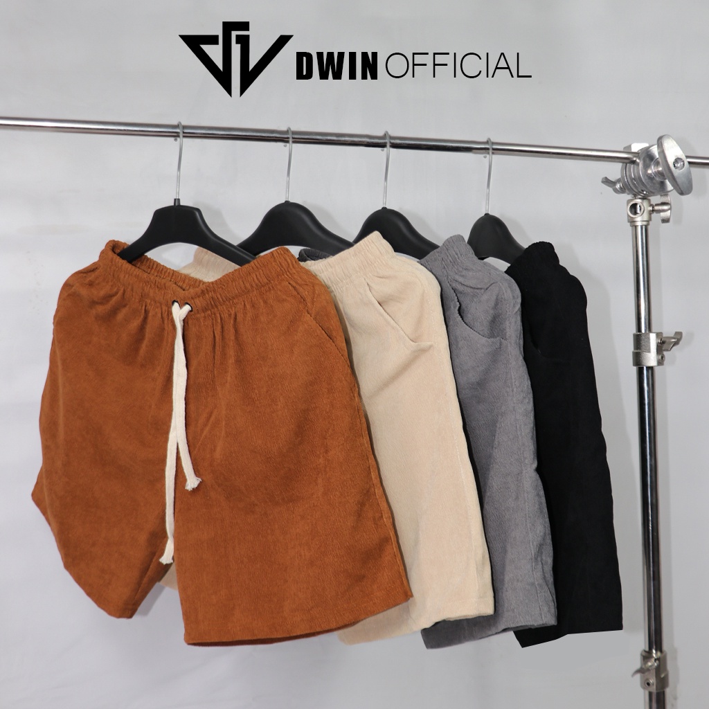 Quần short Nam nhung tăm Dwin thể thao basic Nam Nữ oversize phong cách đường phố Hàn Quốc Ulzzang