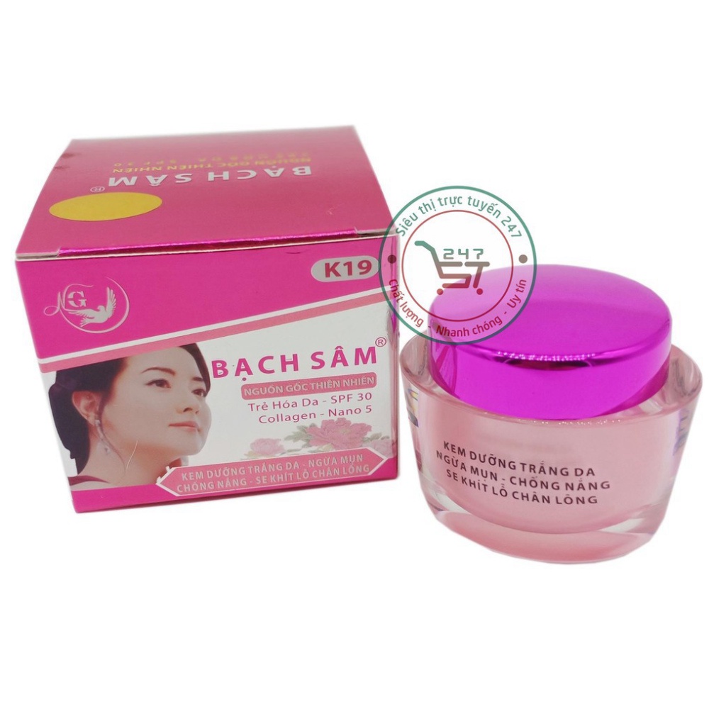 Kem Mụn Thâm Trắng da Chống nắng Se khít lỗ chân lông Bạch Sâm K19 22g (Hồng-xám)