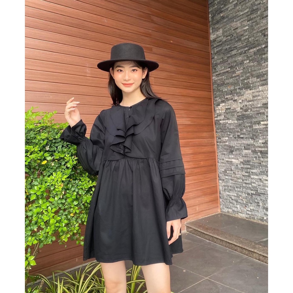ĐẦM BABY DOLL ĐEN NHẤN BÈO NGỰC - BABYDOLL DRESS