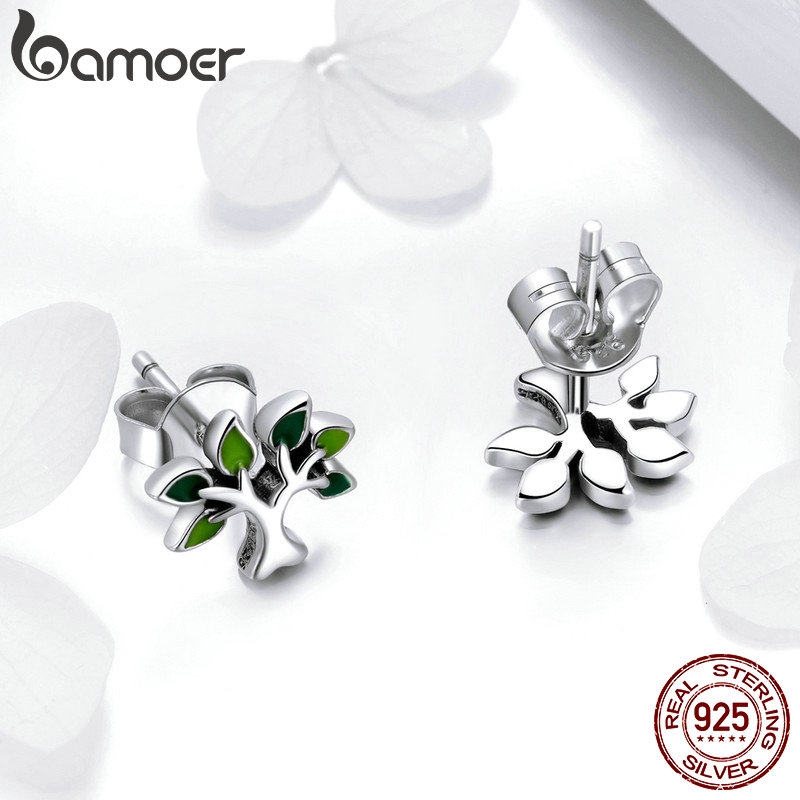 Bamoer Bông Tai Bạc 925 Hình Lá Cây Thời Trang Cho Nữ sce409