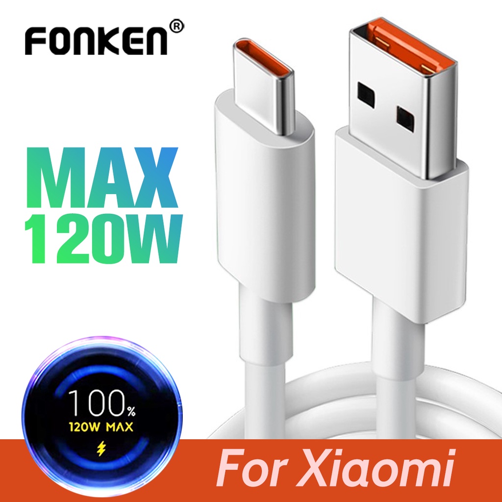 Ảnh Dây cáp sạc FONKEN sạc nhanh 120w 6a cho Xiaomi Mi 12 11 10 9 Redmi note 11 black shark 4 5 1