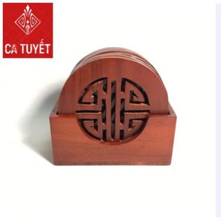 BỘ LÓT LY GỖ HƯƠNG ĐỎ 6 CHIẾC ĐỤC KHẮC CHỮ PHÚC - MẪU TRÒN (ẢNH THẬT 100%)