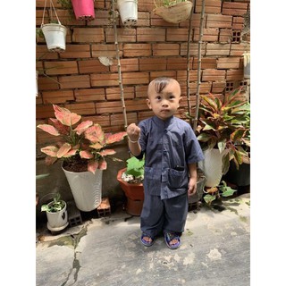 LTụ Thêu Như Ý Bé Trai# Tay Ngắn # Đồ Lam Đi Chùa