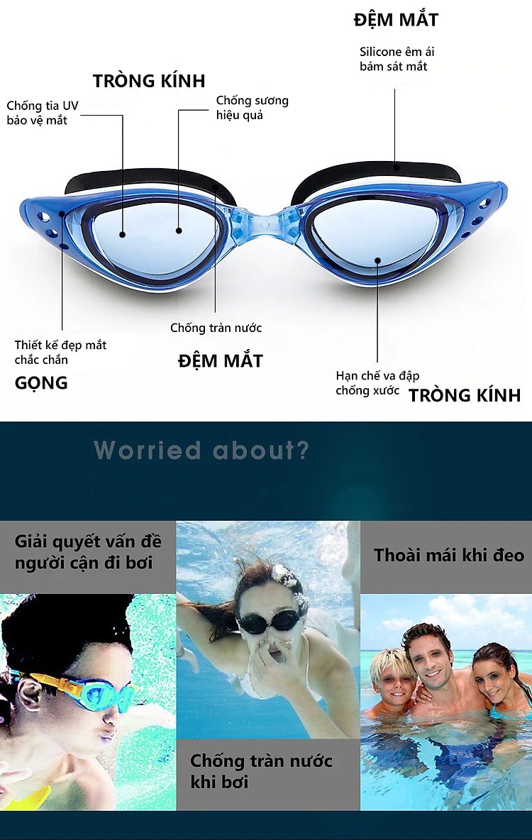 Mô tả Kính Bơi Cận Từ 2 Đến 7 Độ Kính Bơi Người Cận Dây Đeo Êm Ái Đệm Mũi Dẻo Chống UV Chông Sương Cleacco DL603 Boro Sport - 3