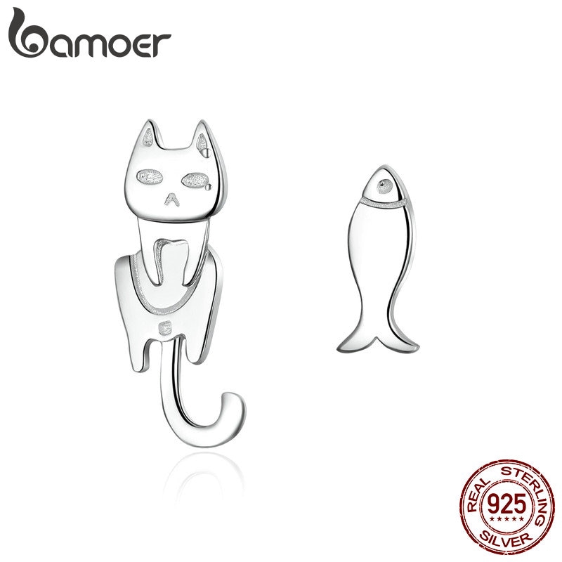 Bamoer Bông Tai bạc 925 Hình Chú Mèo Đáng Yêu Cho Nữ sce488