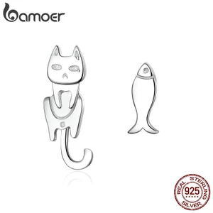 Bamoer Bông Tai bạc 925 Hình Chú Mèo Đáng Yêu Cho Nữ sce488