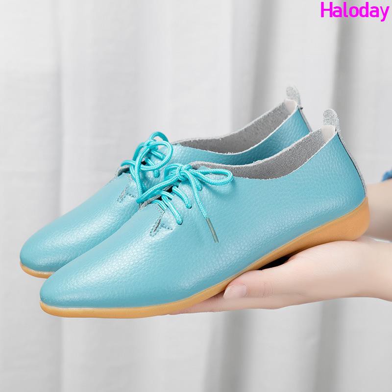 Giày Nữ Size Lớn (35-44) 41 42 43 44✨Phiên Bản Hàn Quốc Ren-Up Da Thật Chính Hãng Giày Trắng Nữ Giày Đế Bằng Mũi Nhọn Sâu Miệng Đế Mềm Giày Sinh Viên Thường Ngày