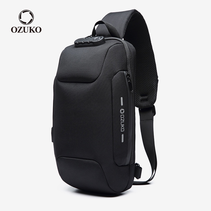 Túi đeo ngực Ozuko làm từ vải oxford chống thấm nước có cổng sạc usb thích hợp mang đi du lịch cho nam