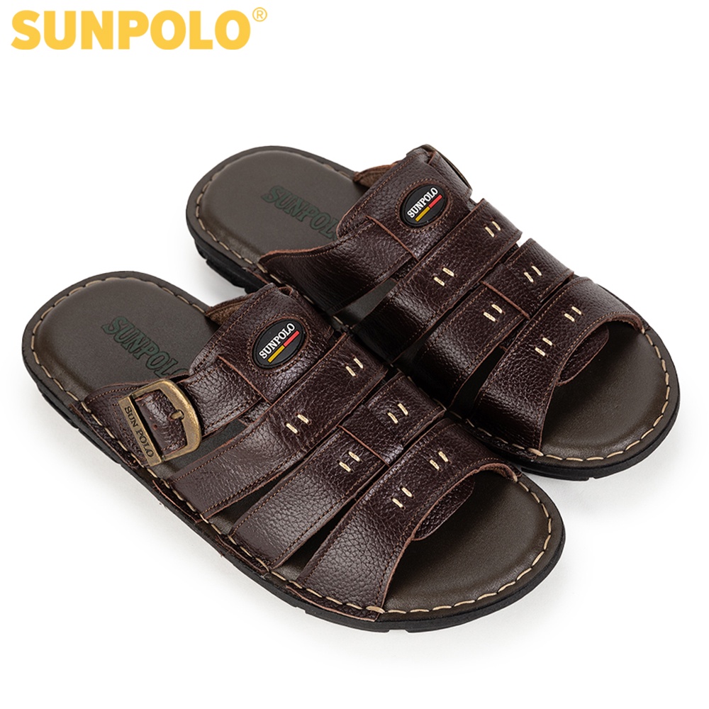 Ảnh Dép Quai Ngang Nam Da Bò SUNPOLO Nâu AQN006 Có Big size 44 45 4