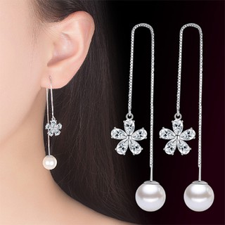 Bông tai dài ngọc nhân tạo hoa BHBT158