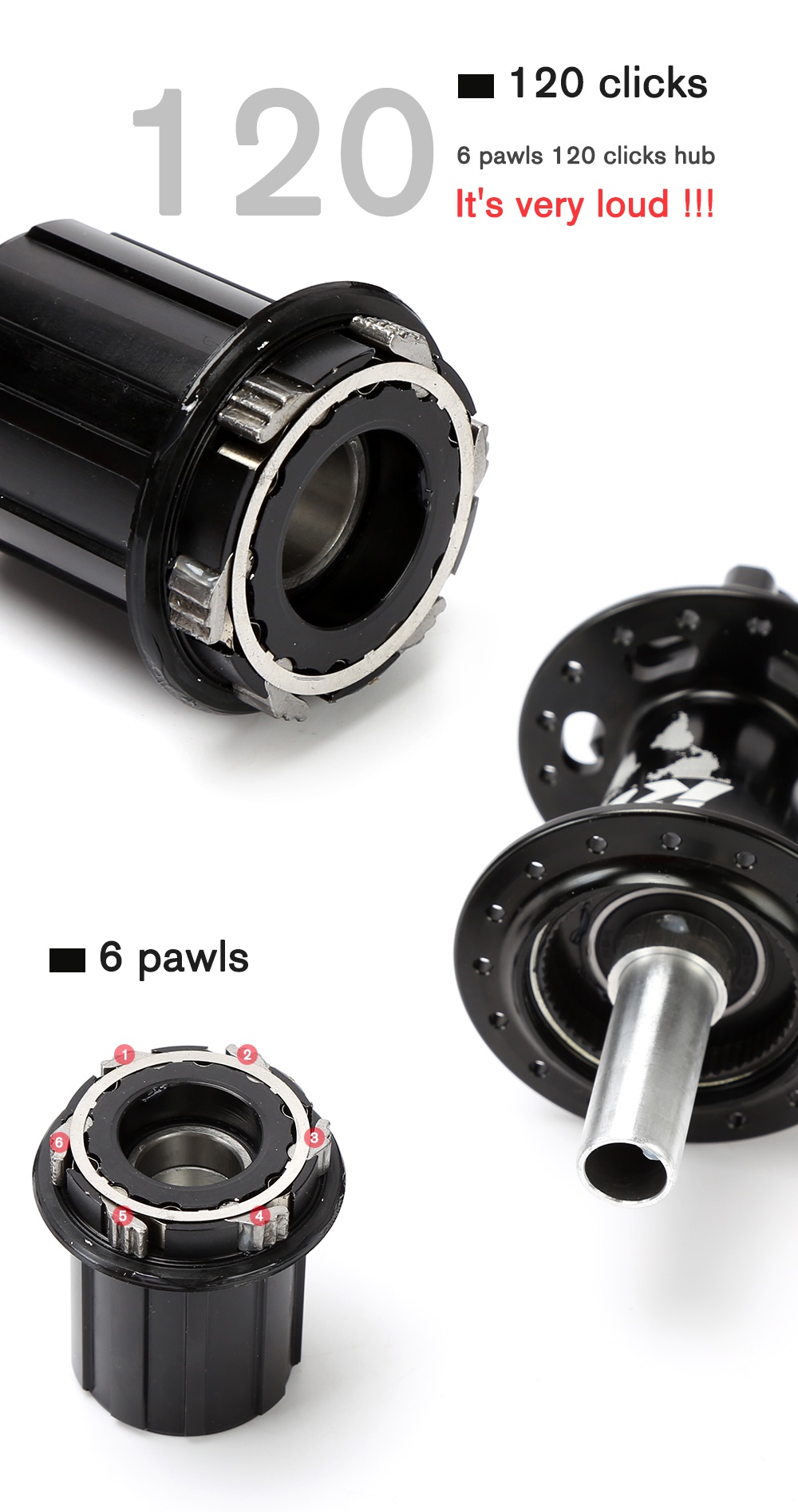 Mô tả Tanke 120 Clicks 32H MTB Bike Hub 6 Pawls 3 răng 6 Vòng bi Cassette Bánh đà 7-12 tốc độ 32 lỗ Phanh đĩa Trung tâm xe đạp - 4