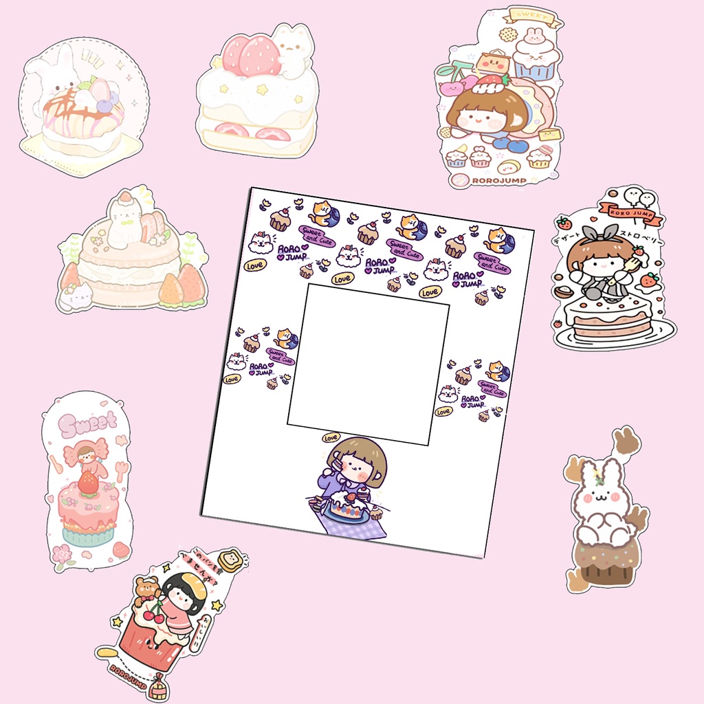 sticker bánh kem cupcake size to có bao giấy SCI14a dễ thương hoạt hình ...