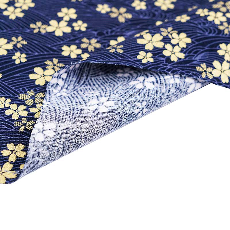 Vải Cotton xanh đậm phong cách Nhật Bản với họa tiết hoa, phù hợp cho các dự án DIY tại nhà - TJ8962