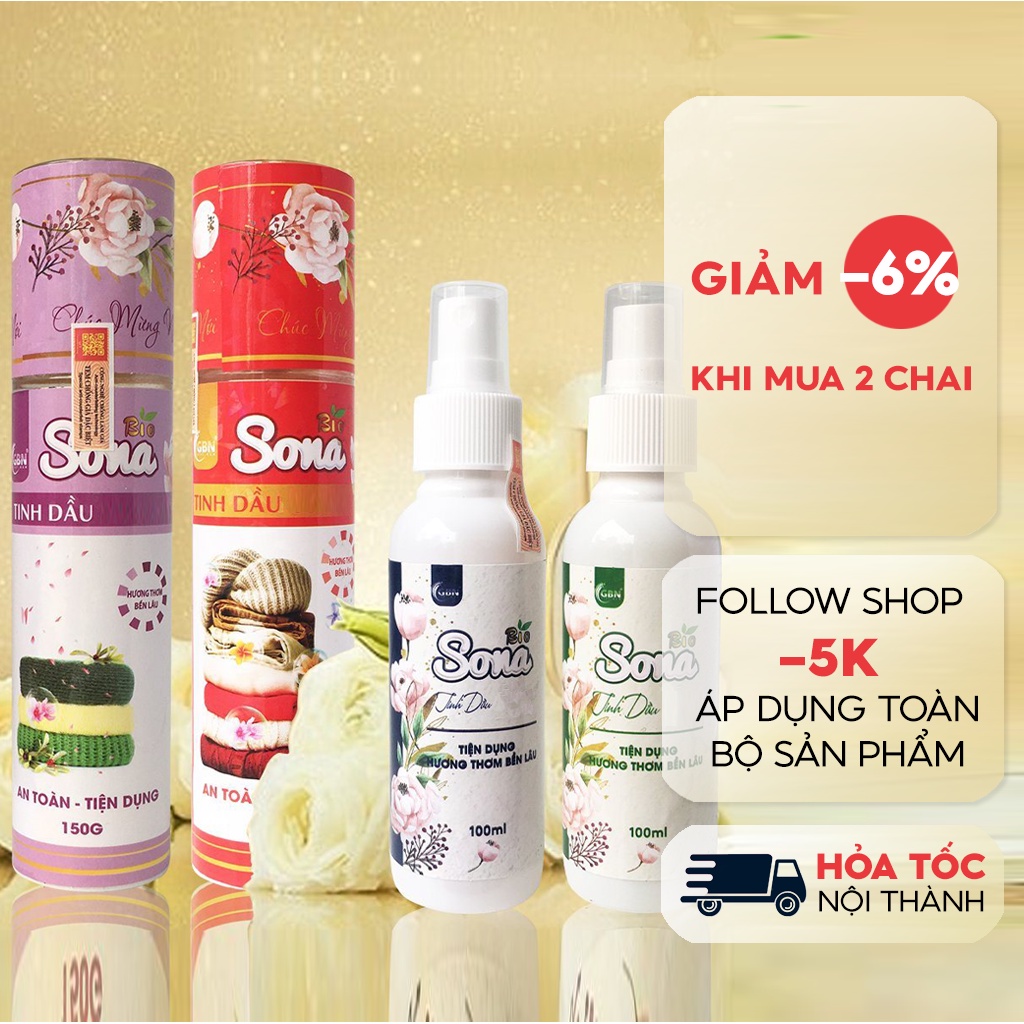 Xả vải khô nước xịt thơm quần áo Sona 100ml/150ml lưu hương lâu 24h làm mềm vải tiết kiệm thời gian xả nước
