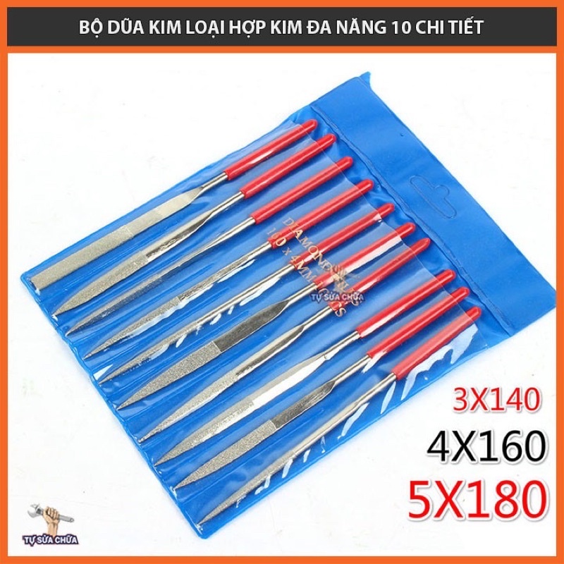 Bộ dũa mài kim loại hợp kim đa năng 10 cây size 5x180mm, 4x160mm, 3x140mm