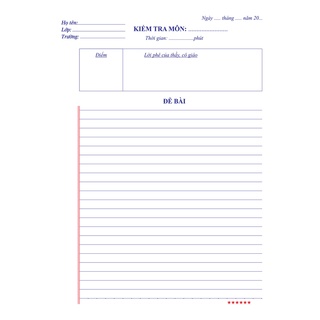 TUANVIET BOOKS Giấy kiểm tra kẻ ngang không chấm (1 túi - 30 tờ đôi + đơn)