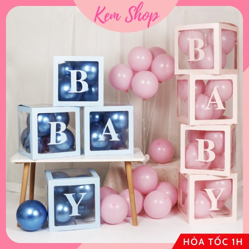 Set 4 hộp BABY LOVE trong suốt đựng bóng trang trí sinh nhật sự kiện party - Kem Shop K104