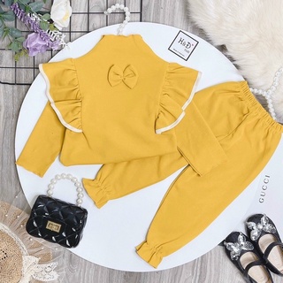 Bộ dài thu đông bé gái, bộ nỉ bé gái, bộ dài chui đầu bé gái, bộ nỉ thun lông ấm bé gái