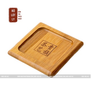 Bộ đế lót ly trà thủ công, được làm bằng tre tự nhiên, bao gồm 6 dĩa vuông, kích thước 6.8cm