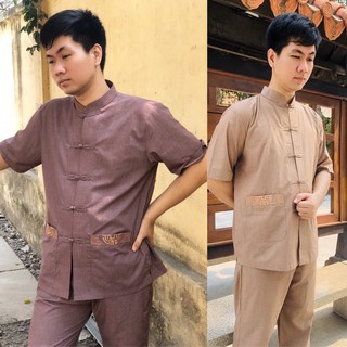 LTụ Thêu Túi Áo Tay Ngắn# Quần Áo Nam Đi Chùa
