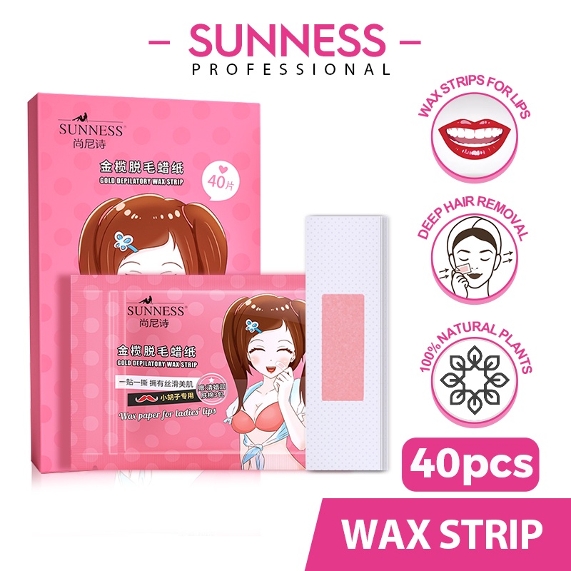 Ảnh Set 40 miếng sáp dán tẩy lông SUNNESS hai mặt tự nhiên cỡ lớn 3.5x1.5 135g 1
