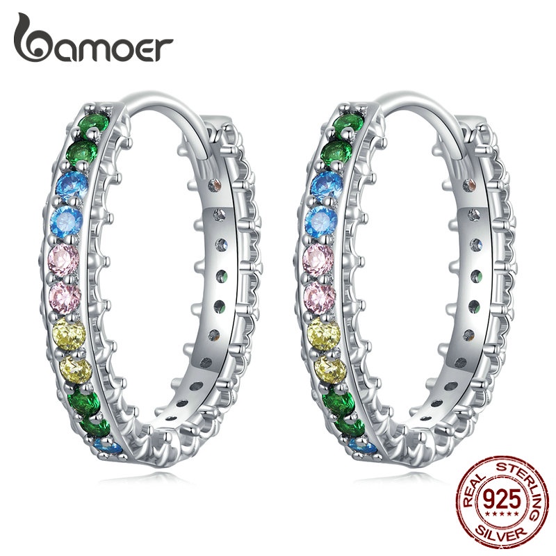 Bamoer Bông Tai Bạc 925 Đính Đá Nhiều Màu Sắc Thời Trang Cho Nữ