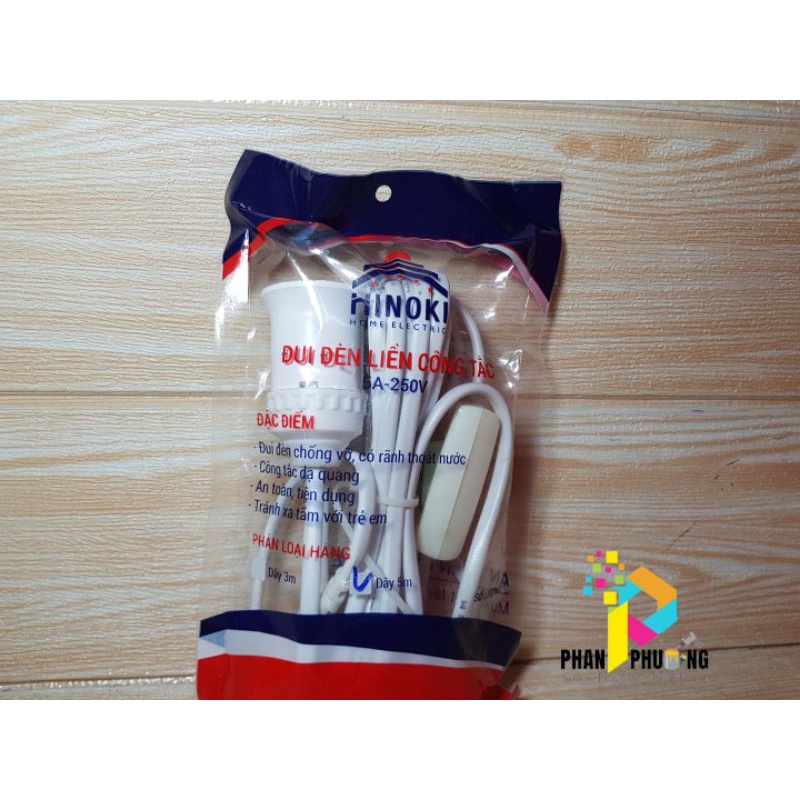 ĐUI ĐÈN LIỀN CÔNG TẮC HINOKI 3M/5M 5A_250V