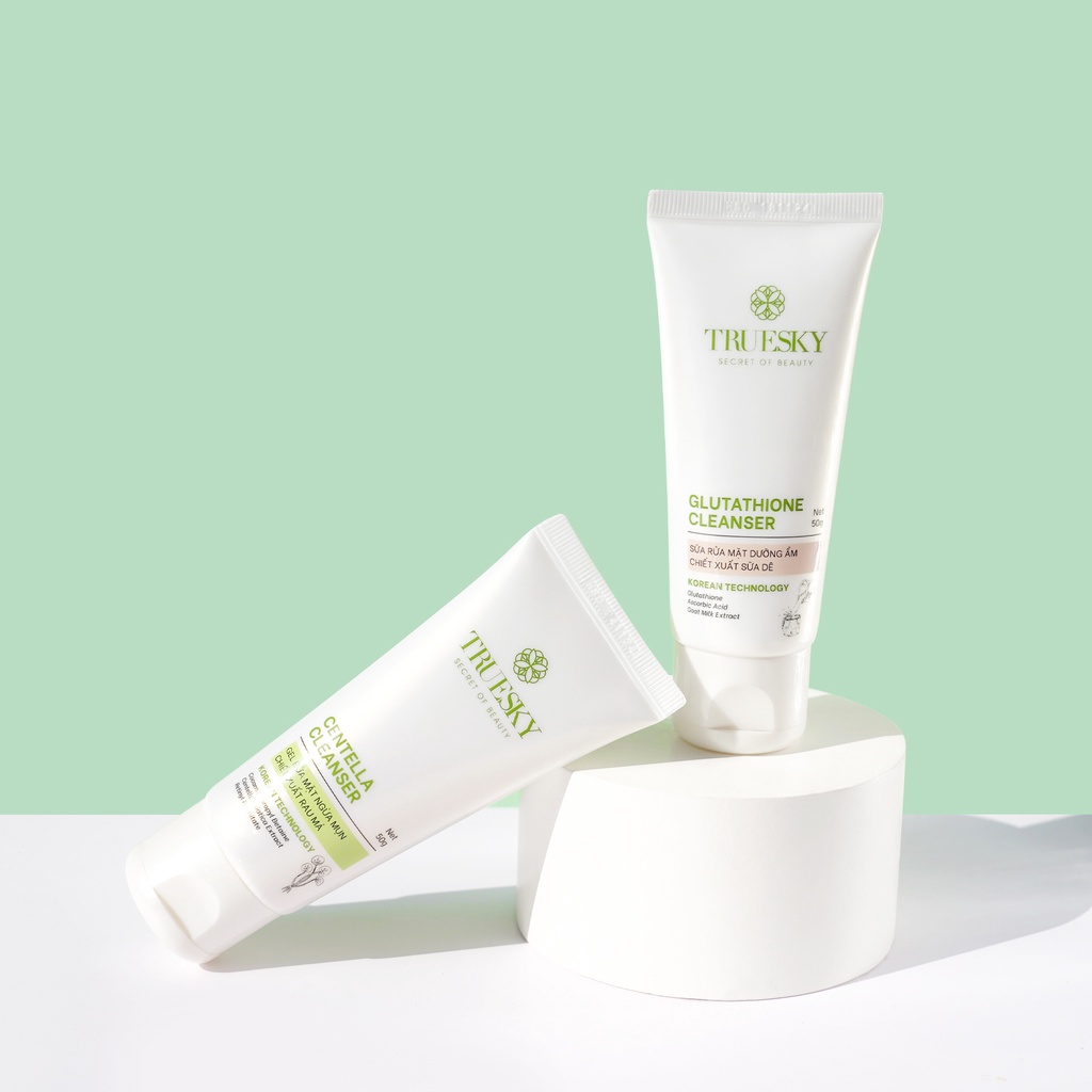 Ảnh Combo dưỡng trắng và ngừa mụn da mặt Truesky gồm 1 gel rửa mặt rau má 50g +1 sữa rửa mặt sữa dê 50g 1