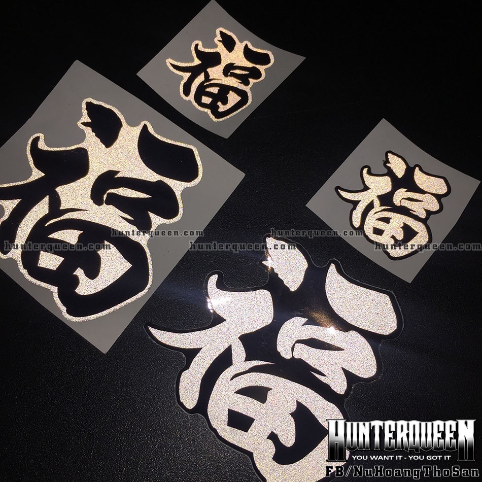 Chữ PHƯỚC phản quang. Hình dán decal chống nước trang trí nón bảo hiểm, logo sticker tem dán xe máy. Chữ Tàu