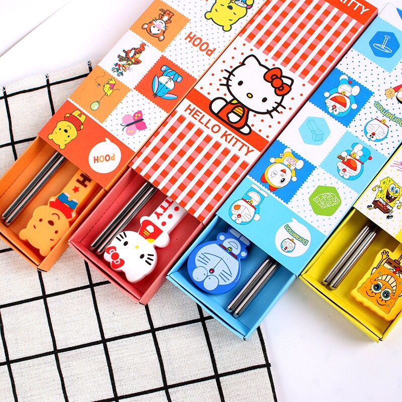Bộ muỗng thìa và đũa inox 2 chi tiết Doraemon Kitty dễ thương cho bé ...