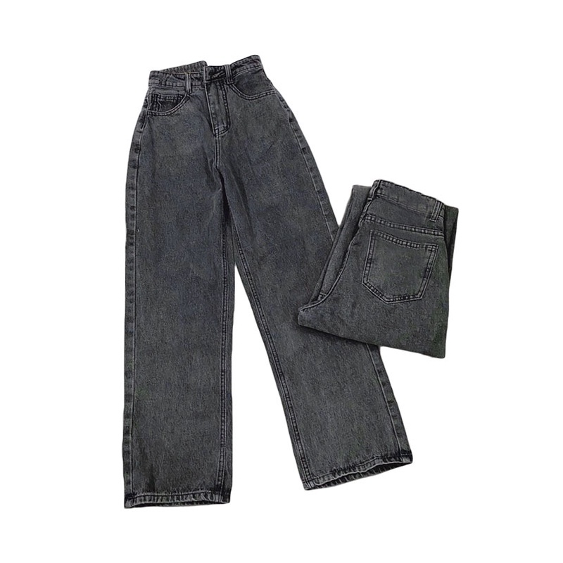 Quần baggy jean dài nữ JLJohnsonLi, lưng cao, ống rộng, dáng đứng màu xám cá tính, MS 188 spe