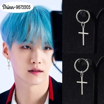 Khuyên tai nam - khuyên tai V BTS - bông tai Unisex, khuyên tai thánh giá, khuyên titan không gỉ