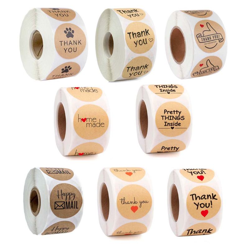 [SPT *] 500 Miếng Dán Kraft Cảm Ơn Tự Chế Nhãn Tròn Cho Cửa Hàng Nhỏ Handmade Trang Trí Văn Phòng Phẩm