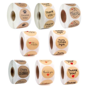 500 Miếng Dán Kraft Cảm Ơn Tự Chế Nhãn Tròn Cho Cửa Hàng Nhỏ Handmade Trang Trí Văn Phòng Phẩm