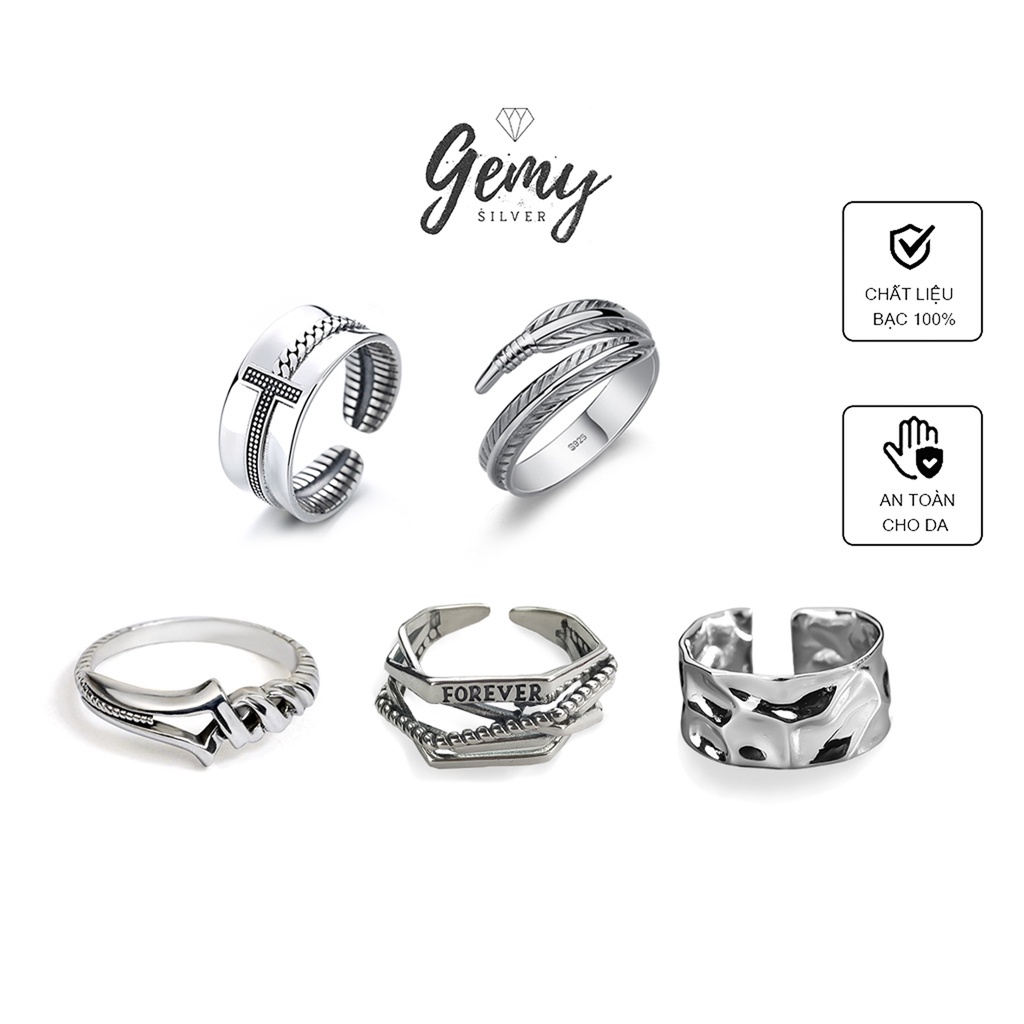 Nhẫn bạc 925 nam nữ unisex bản to cá tính nhiều mẫu phong cách | GEMY SILVER NN3 NN4 NN5 NN6 NN7