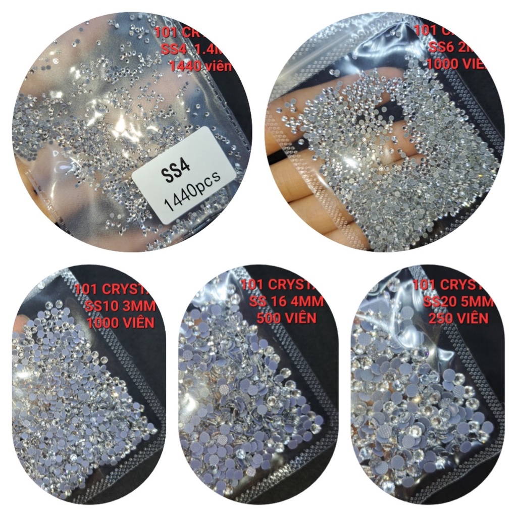 ĐÁ LẺ SIZE SS4 - SS6 - SS10 -SS16 - SS20 - SS30 -SS40-MÃ 101 CRYSTAL ...