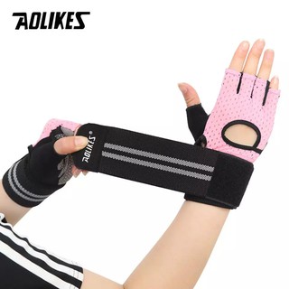 Găng tay tập gym hở lưng có cuốn cổ tay, đệm lòng bàn tay chống trượt AOLIKES HS 113