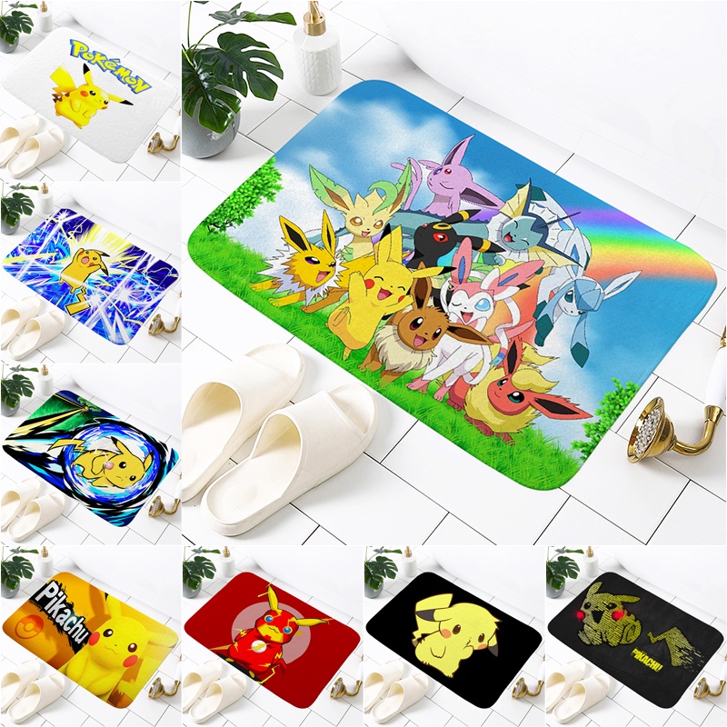 Thảm Lót Sàn Nhà Tắm Chống Trượt In Hình Pikachu Pokemon Kiểu Nhật Bản Dễ Thương Trang Trí Nhà Cửa