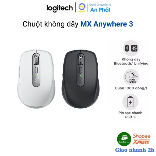 [Mã ELCL7 giảm 7% đơn 300K] Chuột không dây bluetooth Logitech MX Anywhere 3 - Sạc nhanh USB-C