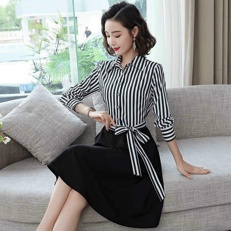 (HCM) Đầm xoè kẻ sọc công sở sang chảnh siêu đẹp thời trang siêu hot cho các chị em HIYU STORE