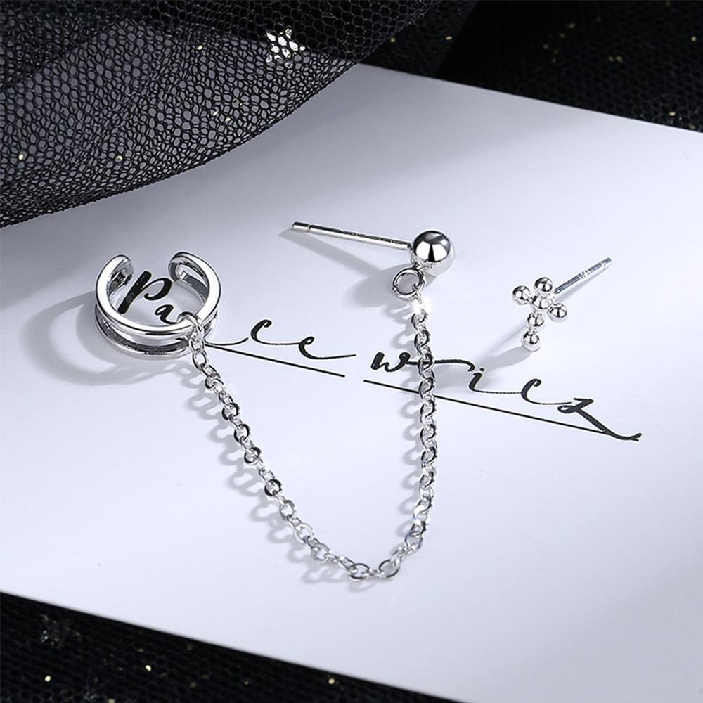 FUJIOU Cross Earcuff Thời Trang Nữ Tua Rua Dây Xích Punk Bất Đối Xứng Xương Tai Kẹp